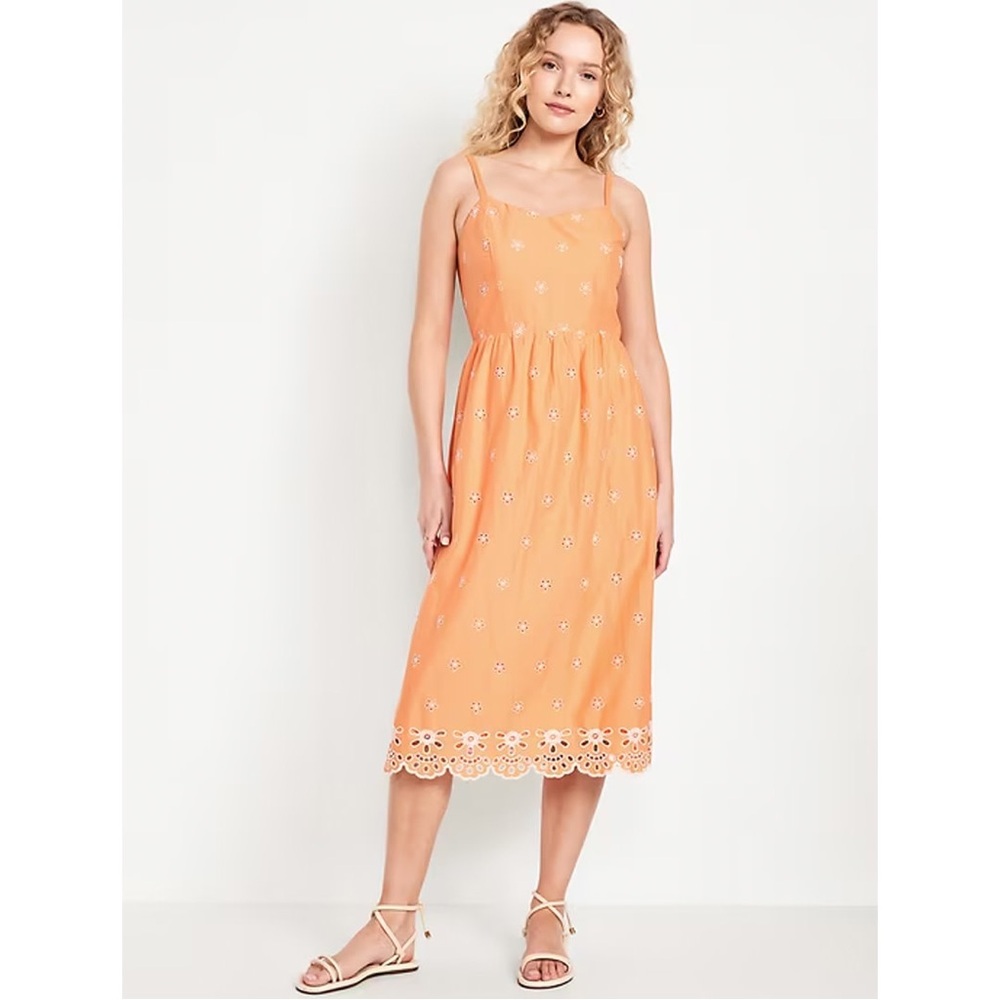 Old Navy Womens Long Eyelet Tank Dress XXL 2XL Smocked Orange Easter Church NWT